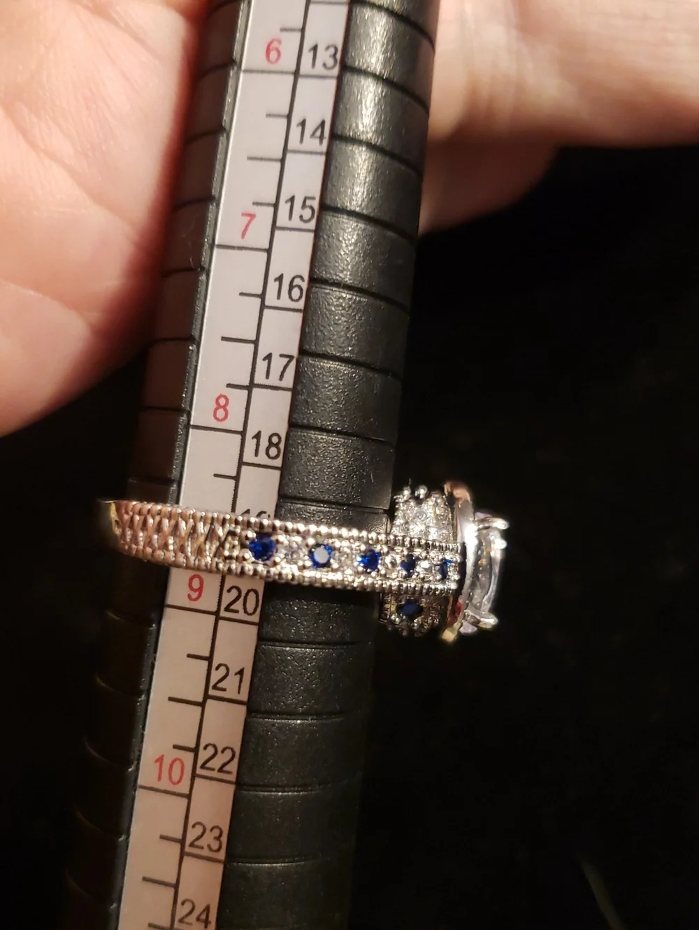 NEW Sapphire Statement Ring (Created), S925 Stamped, Sz 8.5, White & Blue Stones
